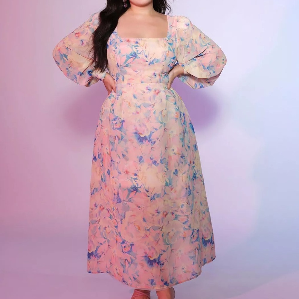 Sheer Maxi With Fitted Bodice Plus Size Dress Size 18 Eloquii